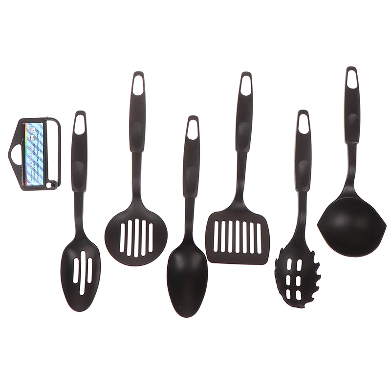 Black 6-Piece Nylon Kitchen Utensils Multifunction Shovel Spoon Set  Non-Stick Kitchen Tools Set Food Tongs Kitchen Kit