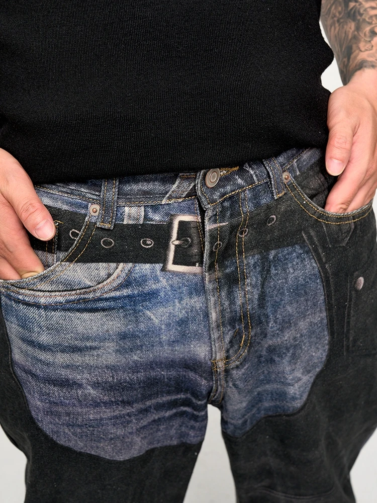 Digital Three-dimensional Printing Washed Straight Jeans Distressed Y2k Men’s Jeans 5