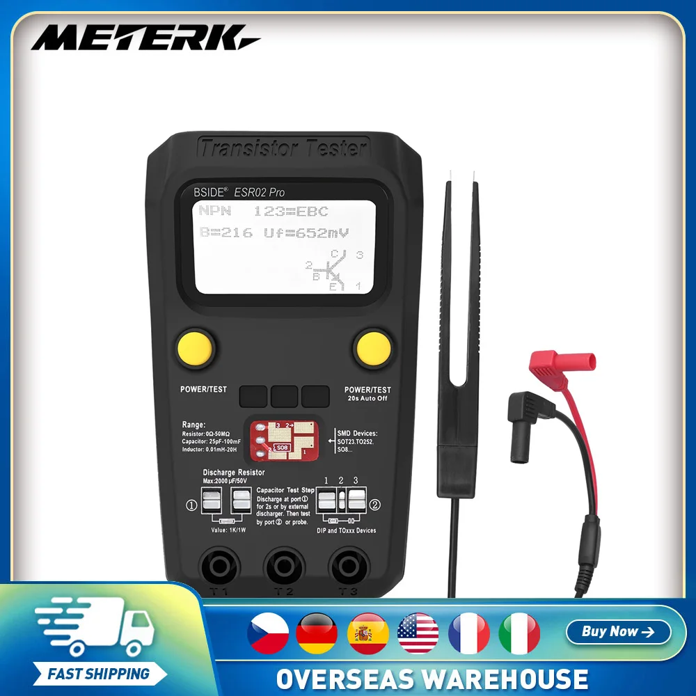 BSIDE ESR02 Pro Transistor Tester Digital Multimeter Diode Triode Resistor Capacitance Inductance MOSFET NPN Triac MOS Detector digital multimeter,transistor tester,multimeter tester