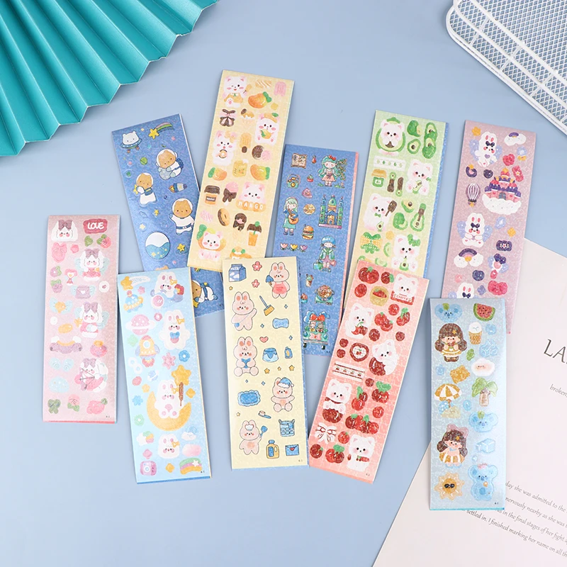 

10Pieces Kawaii Handbook Stickers Cartoon Collage Laser Sticker DIY Decorative Material Scrapbooking Stationery School Supplies