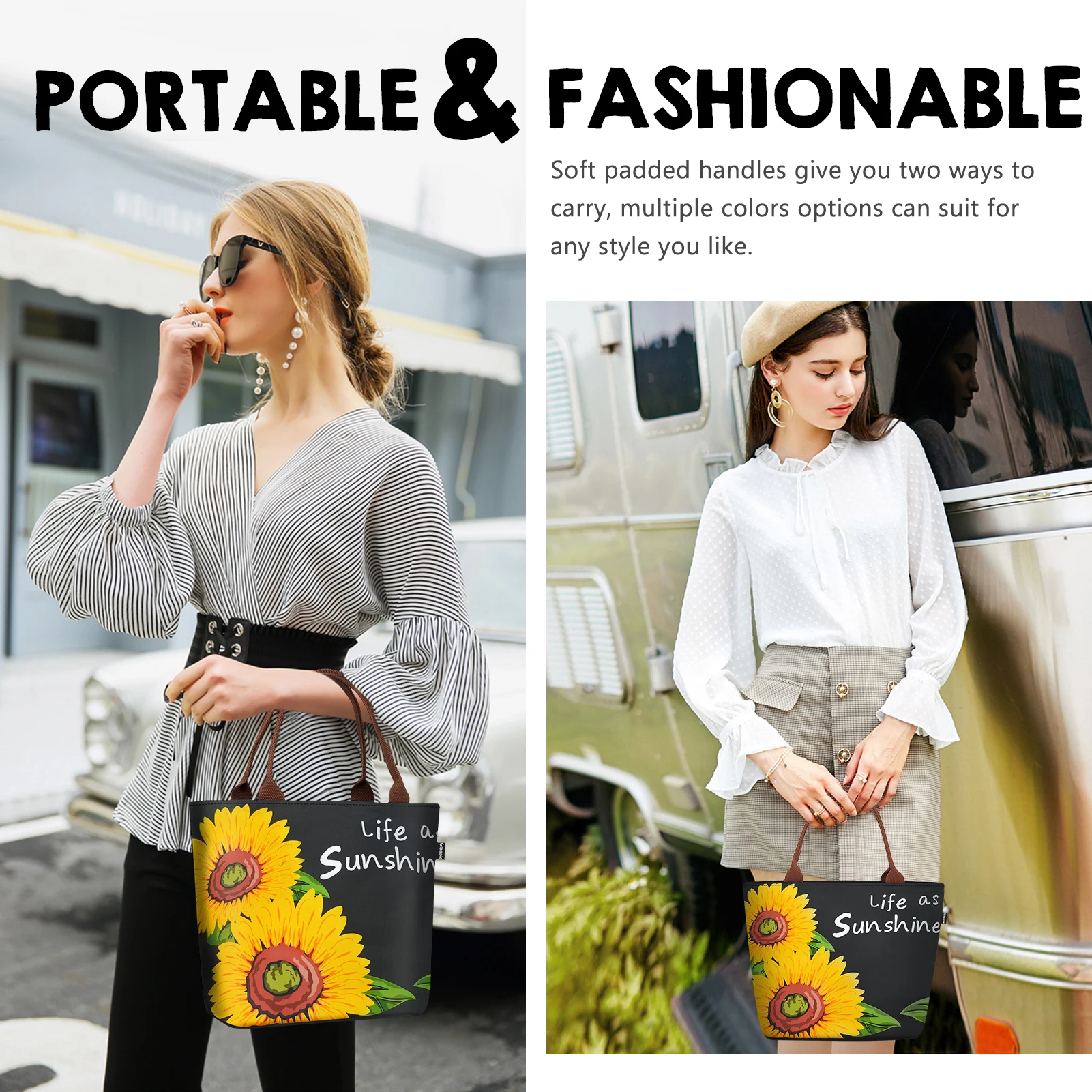 Aosbos Loncheras Para Mujer Sunflower Lunch Boxes for Children Cooler Bag Portable Fridge Thermal Bag School Child Lunch Box