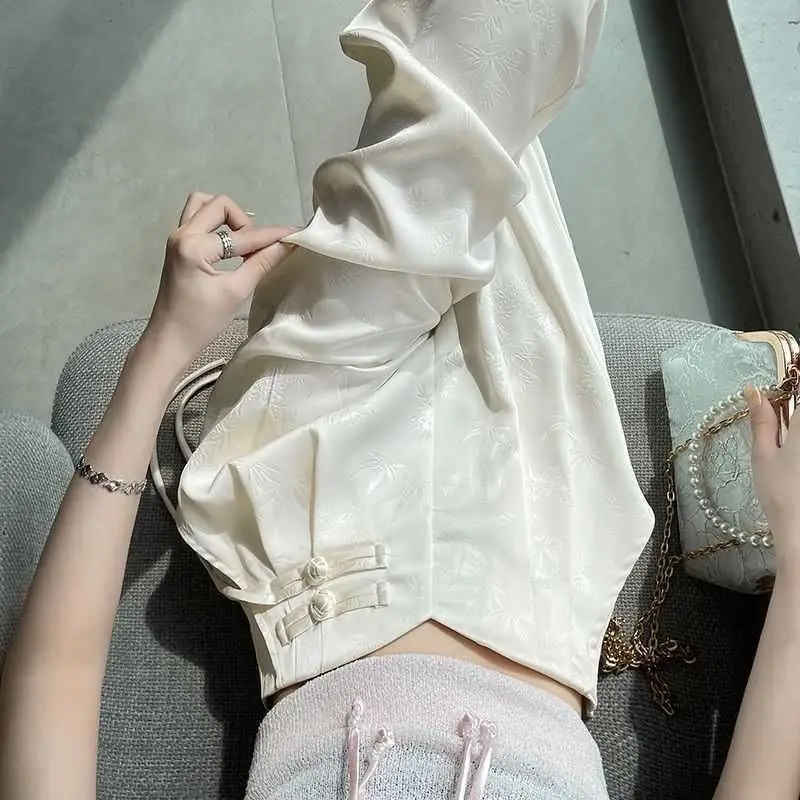 Fabric: New Chinese style wide leg pants, women's jacquard satin double button suit pants, high waisted casual pants