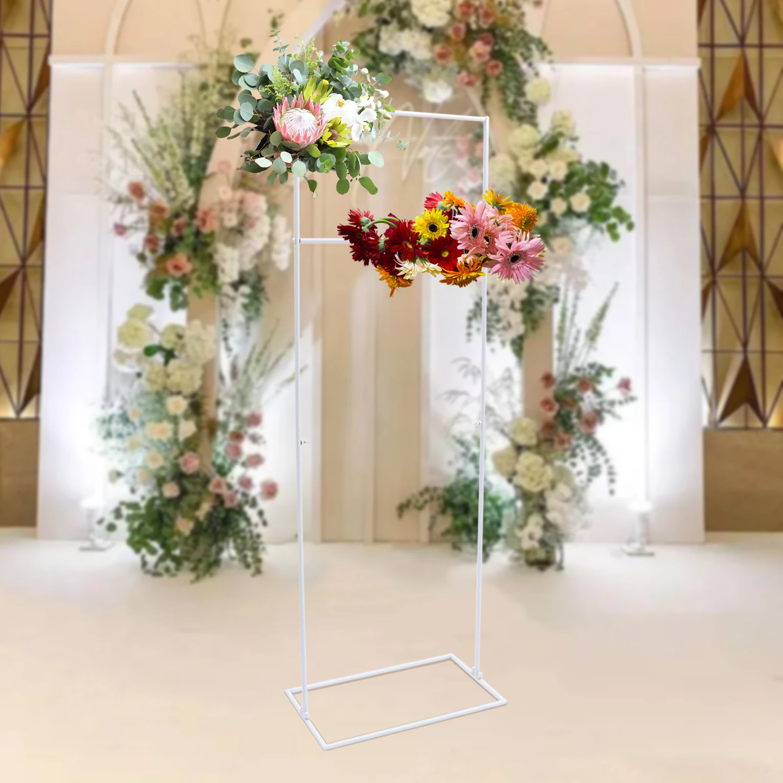 

White Square Metal Arch Rack Frame Wedding Balloon Tulle Cloth Flower Display Stand Party Garden Backdrop Holder