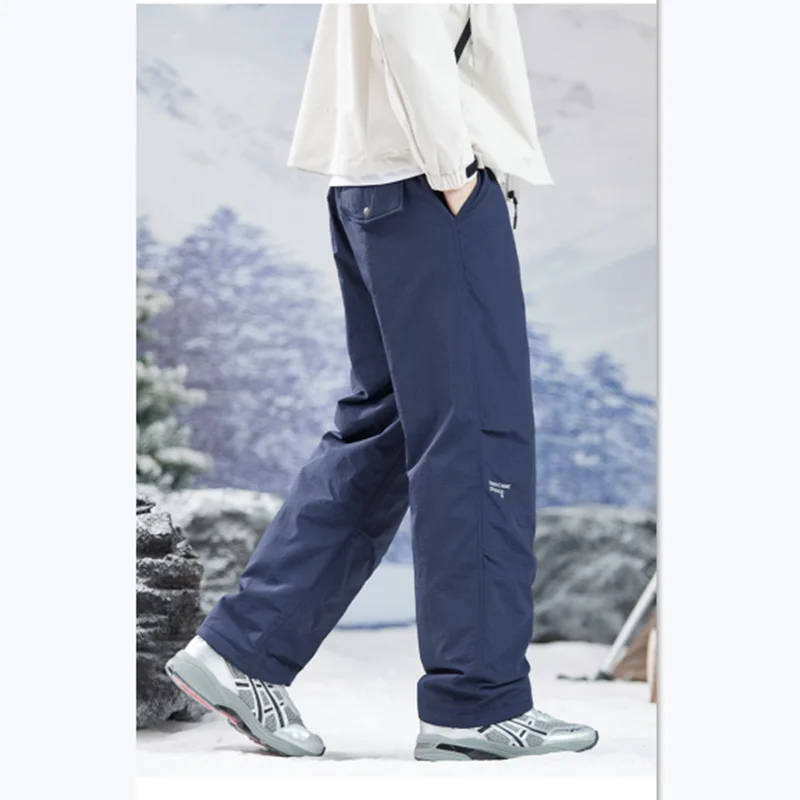 남성용 대형 스노우 다운 팬츠, 야외 여행 등산, 채워진 봉제 캐주얼 스포츠 바지, 캠핑 롱, 겨울