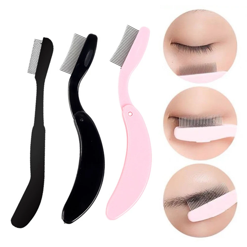 1PCS Foldable Ultra-fine Stainless Steel Teeth Eyelash Brush Eyelashes Extension Comb Eyelash Brush Steel Needle Comb