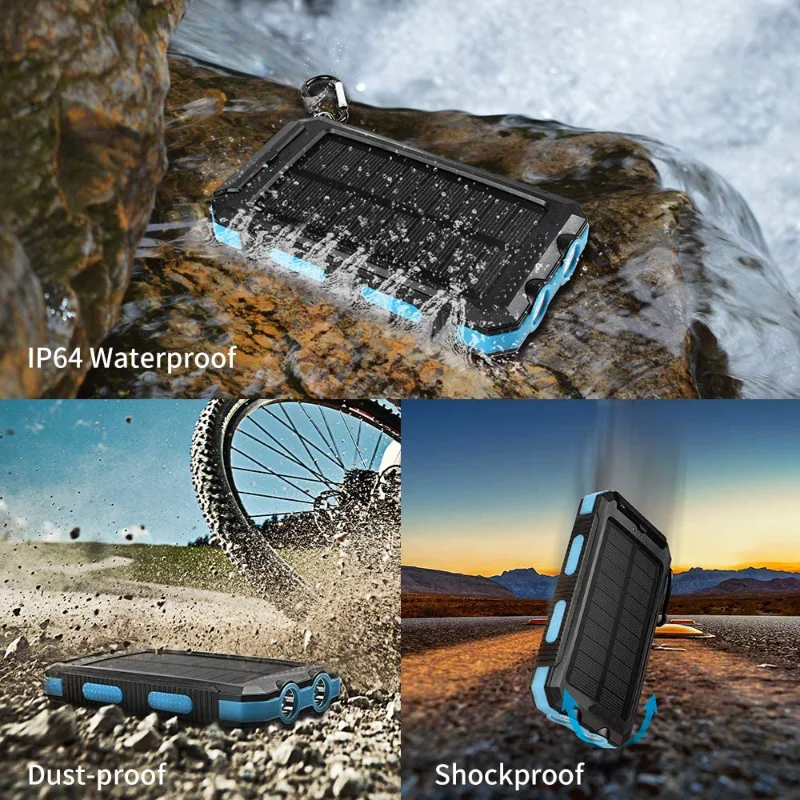 Solar Charger Power Bank 20000mAh, Portable Solar Pone Charger with  Compass,Carabiner, Whistle,Flashlights,Solar Panel Charger,Camping Gear  Accessory