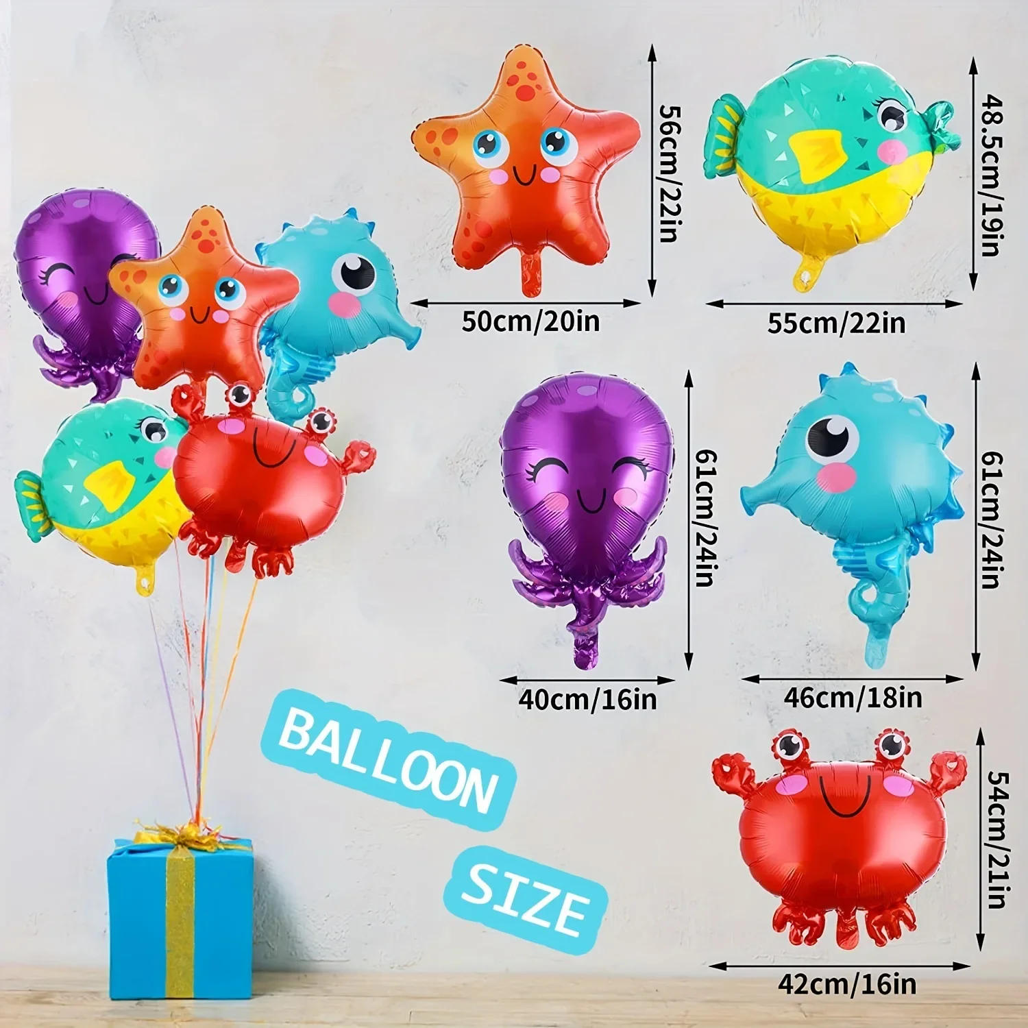 5 Stücke Nette Meer Tier Folienballons Fisch Octopus Seepferdchen Helium Luft Globos Kinder Ozean Welt Thema Geburtstag Party Dekoration – Detail 1