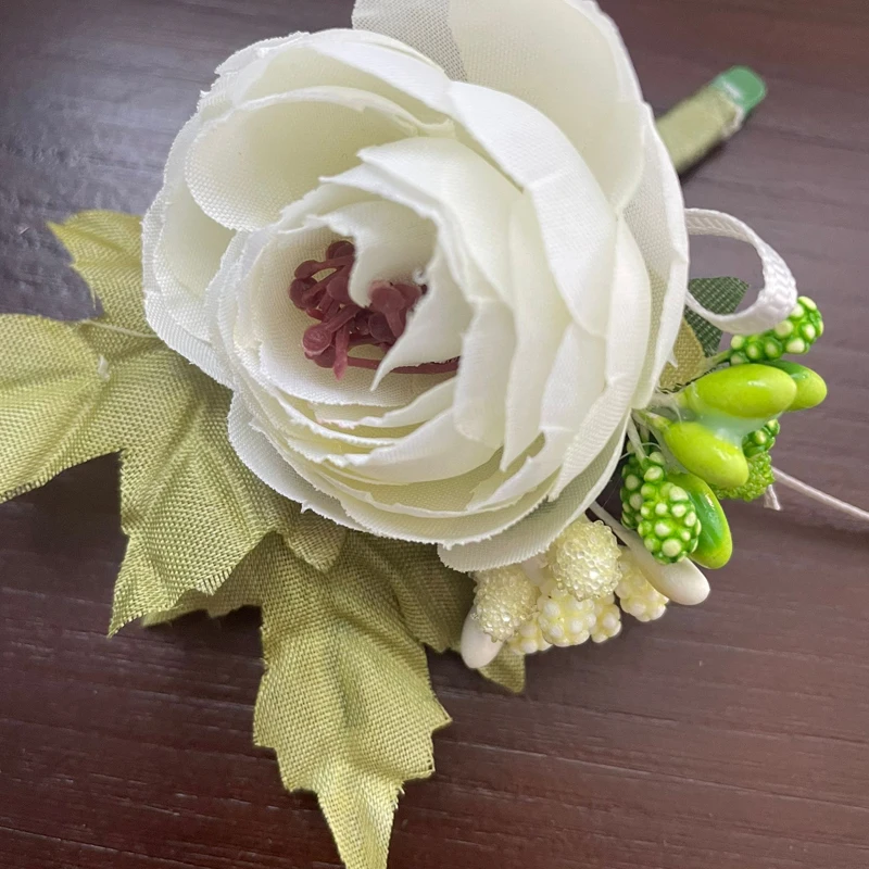 Artificial White Flower Corsage Boutonniere for Boys Girls Wedding Party Meeting Personal Decorations Accessories