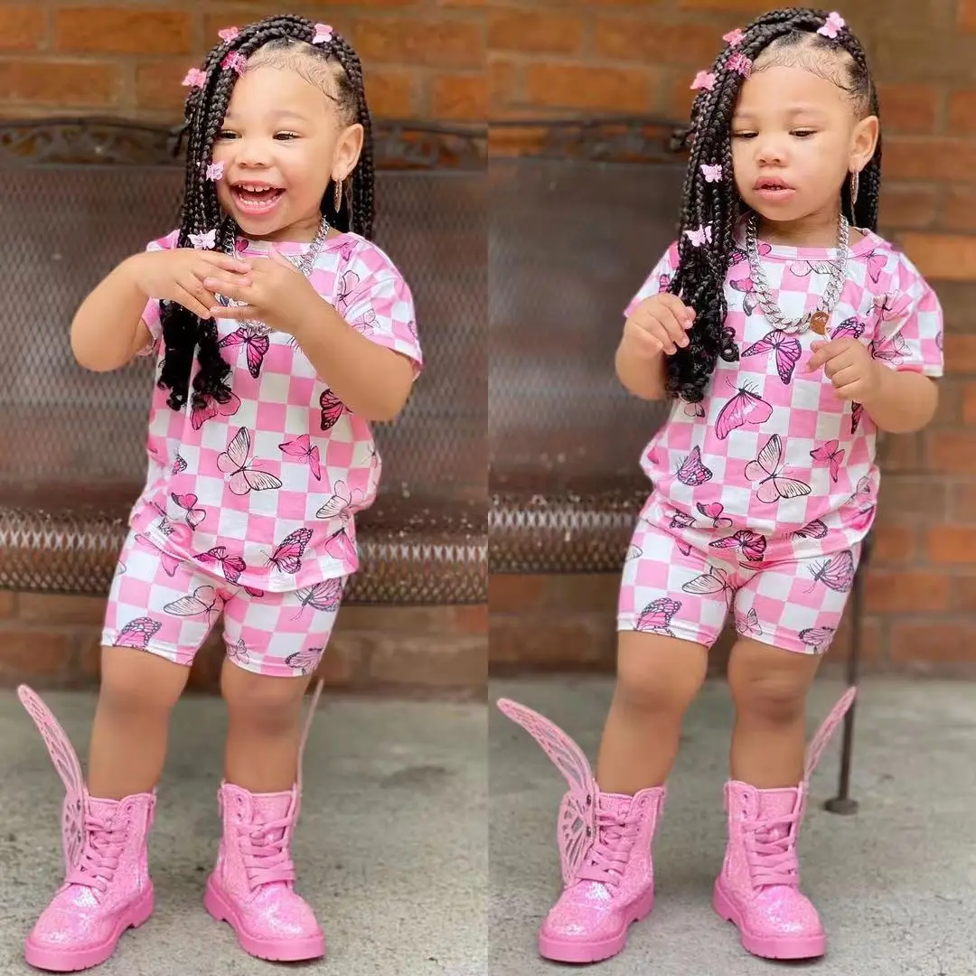 Baby Girl Summer Clothing Sets Short Sleeve Tops+Rainbow Color Shorts Kids  Casual Clothes Children's Girls 2pcs Outfits 8Y