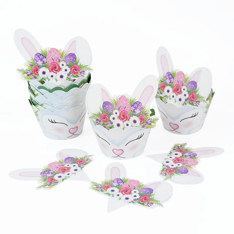 

24Pcs Cute Rabbit Cupcake Wrappers And Cake Toppers Easter Bunny Cartoon Cupcake Wrapper Topper Kids Birthday Party Decorations