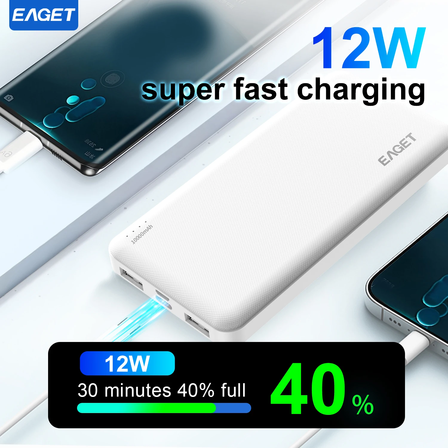 Eaget Power Bank 10000mAh with 12W Fast Charging Powerbank Portable Battery Charger For iPhone 15 14 13 12 Pro Max Xiaomi 6