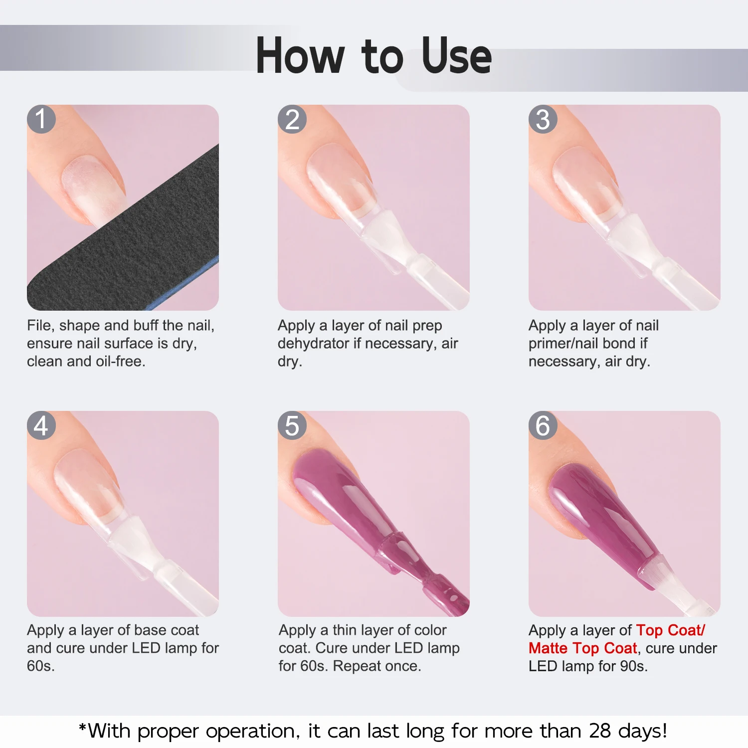 2pcs 7ml No Wipe Glossy and Matte Top Coat, Long Lasting Soak Off Nail Gel Varnish for Home Salon Manicure Beginner Use 6