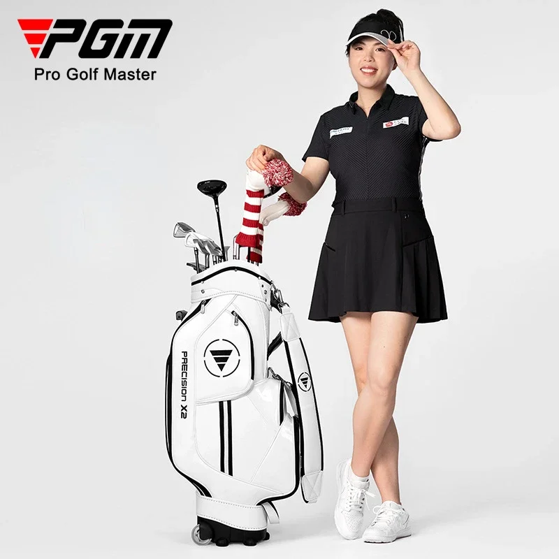 PGM Golf Ball Pouch Bag Professional Leather PU Waterproof Golf Cart Club Airbag High Capacity Package With Wheel QB029