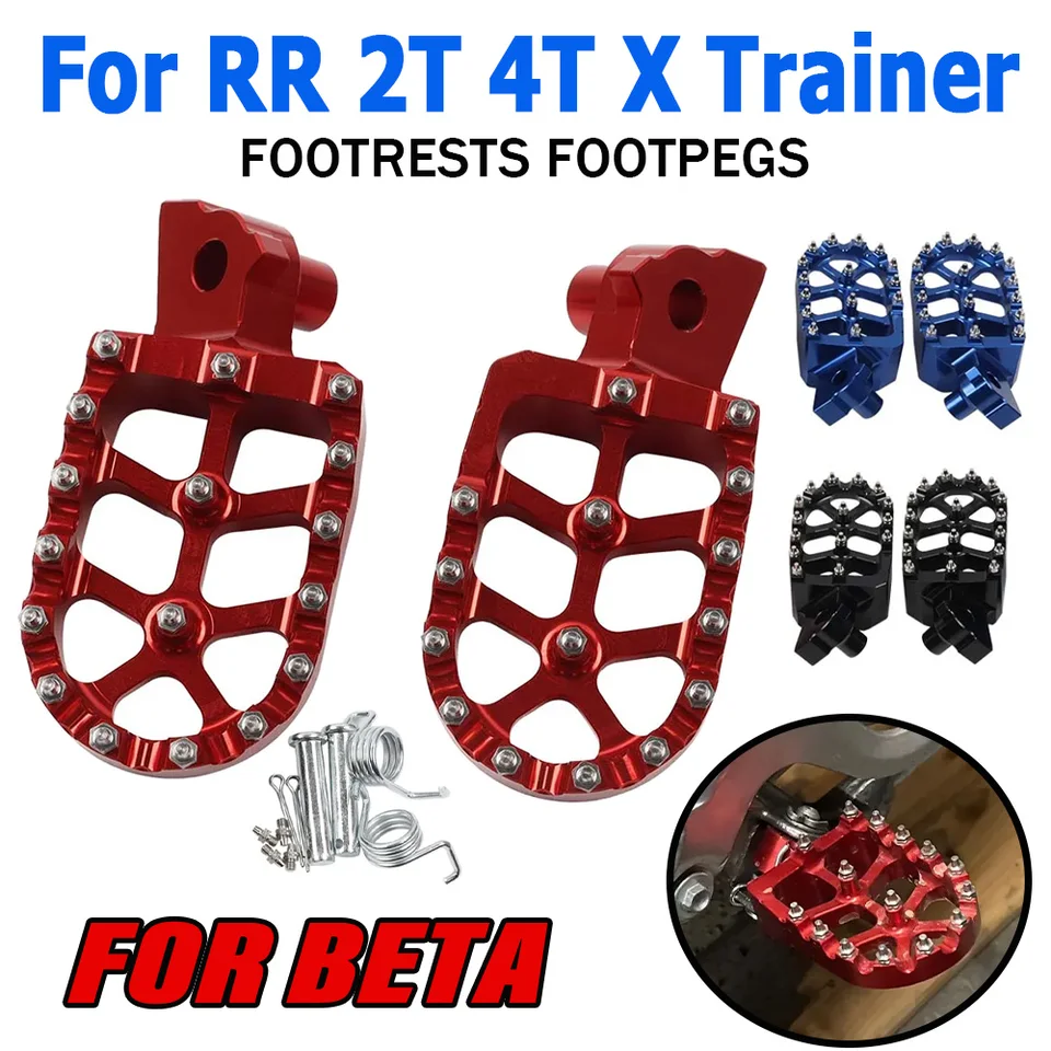 CIMIUS Pedane In Alluminio Per Beta RR 2T/4T, X-Trainer E Motard – Antiscivolo Con Denti In Acciaio, Rosso, Coppia