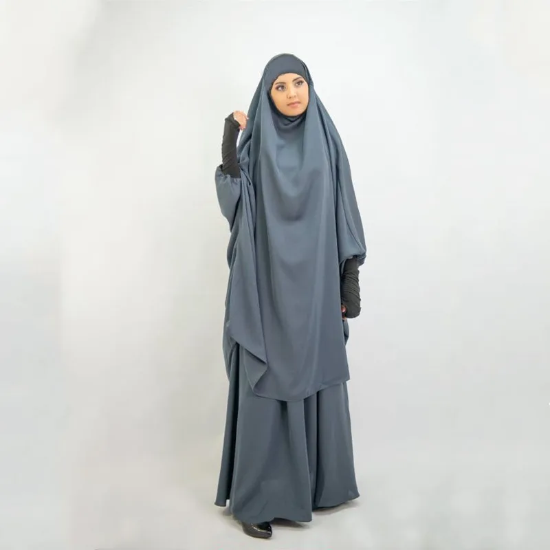 

2 Pieces Muslim Women Dress Eid Hooded Tops Skirt Set Prayer Garment Islamic Clothing Khimar Abayas Burqa Abaya Robe Kaftan Gown