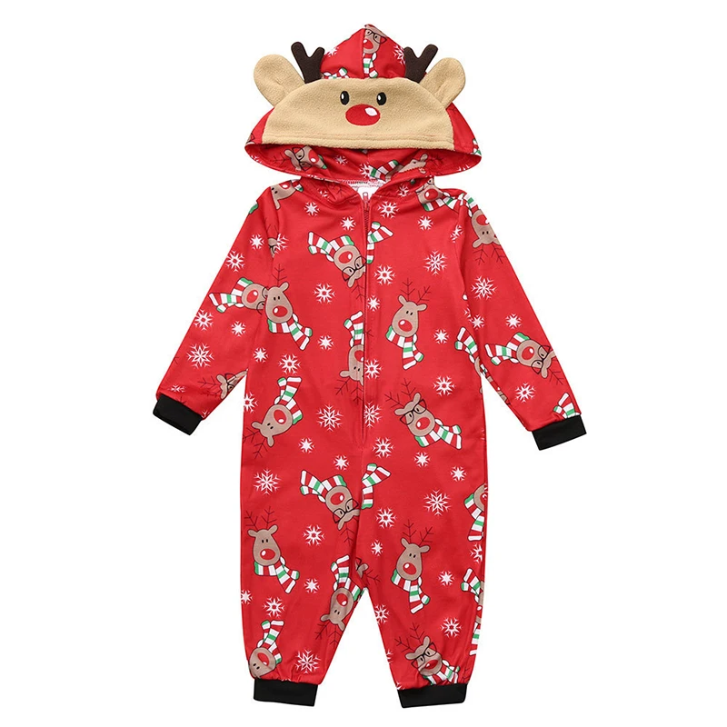 Christmas Pajamas Family Matching Clothes 2023 Red Hooded Romper Mother And Daughter Father Son Outfits Mom Baby Child Sleepwear