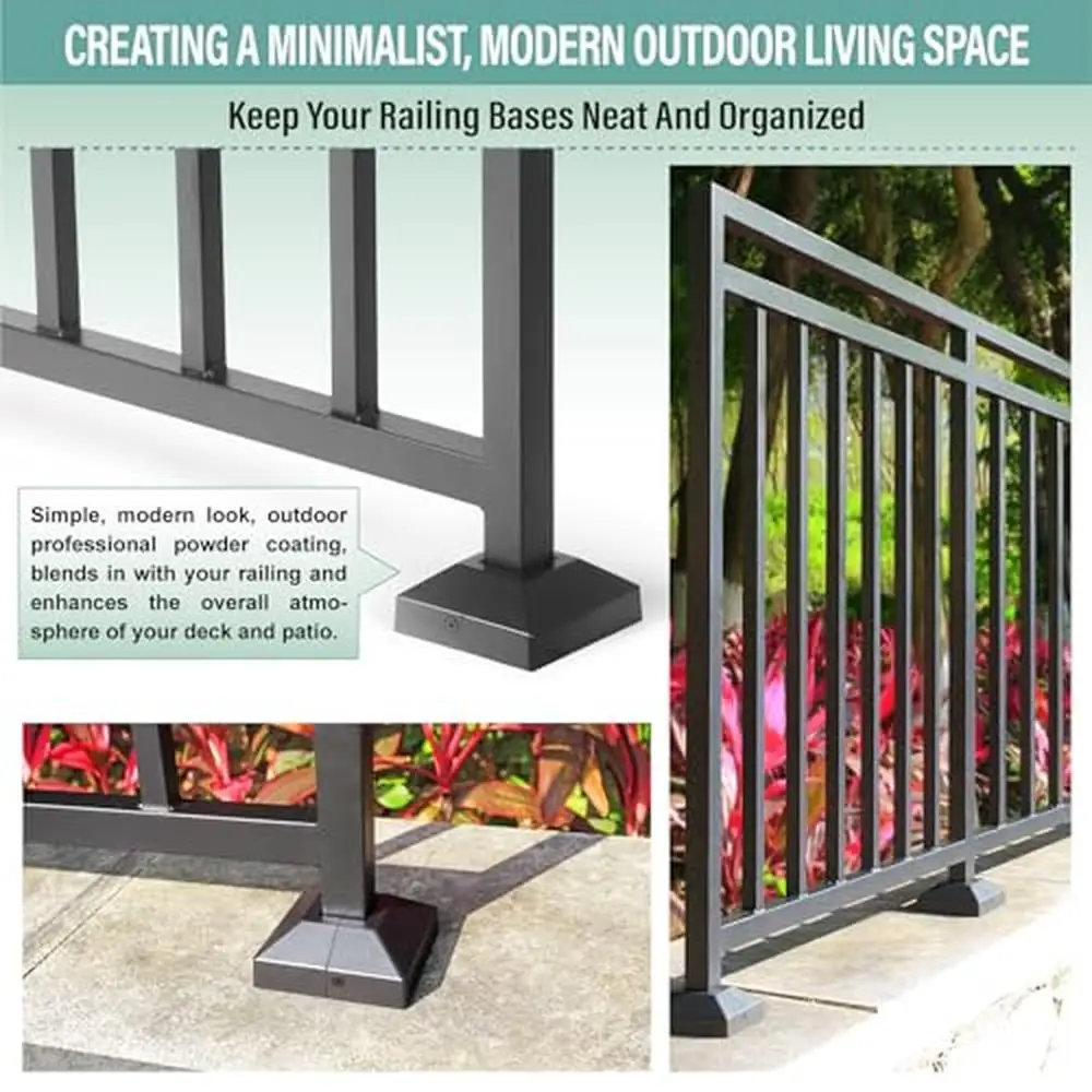 1.25" Aluminum Post Base Cover Balcony Stair Railings Skirt Covers 4Pcs Black Rustproof Waterproof Square Design Split-Pair Card aluminum post base cover
