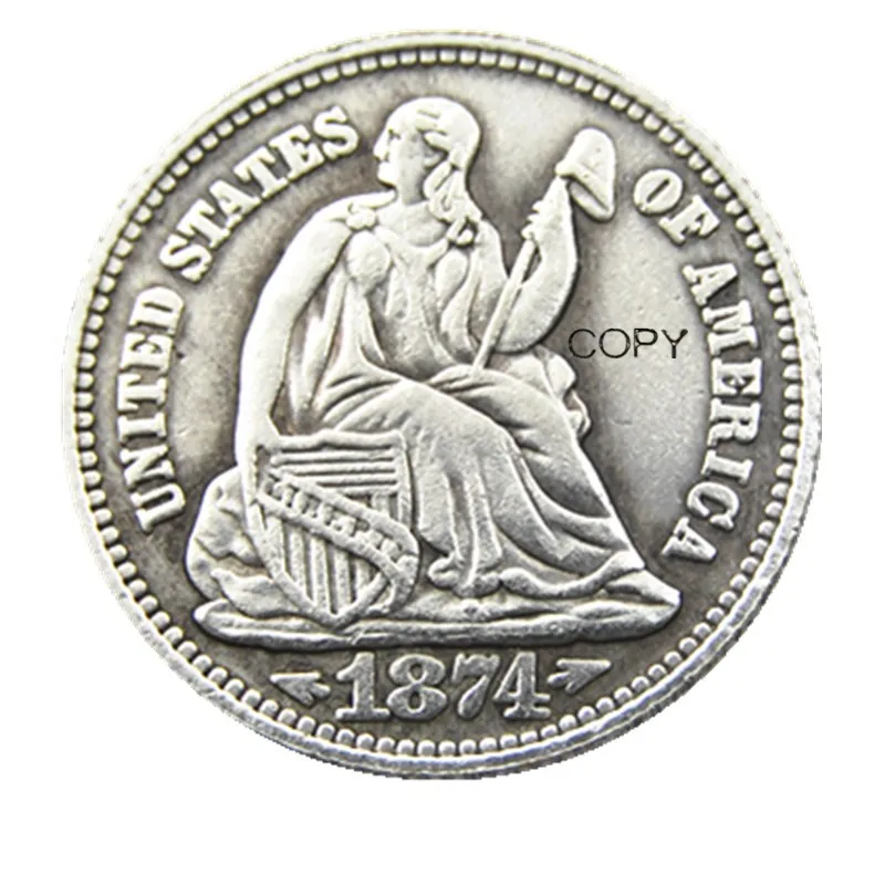 

США 1874P/CC/S свобода сидя монета Посеребренная КОПИЯ монета