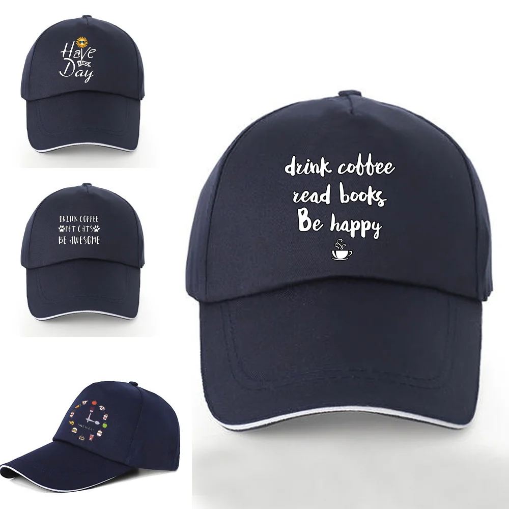 

Summer Baseball Caps Male Female Food Print Snapback Hats Dark Blue Sport Hats Pure Cotton Sunscreen Visors Hats for Women Men