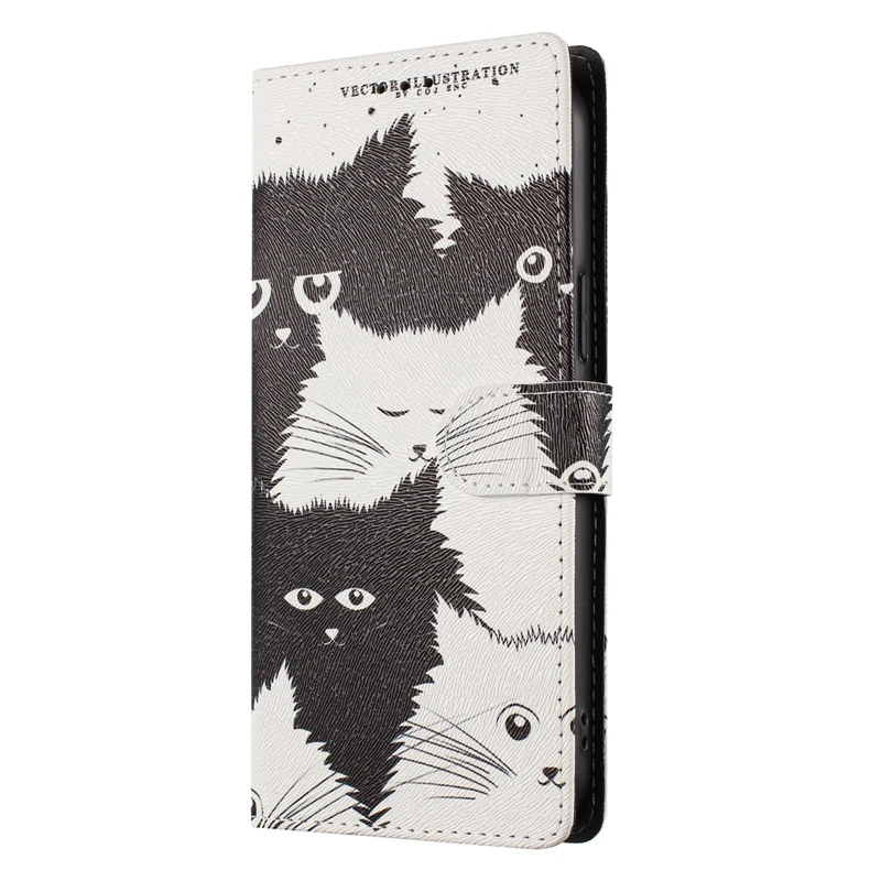 Cartoon Cat Flip Wallet Stand Phone Case with Lovely Animal Pattern