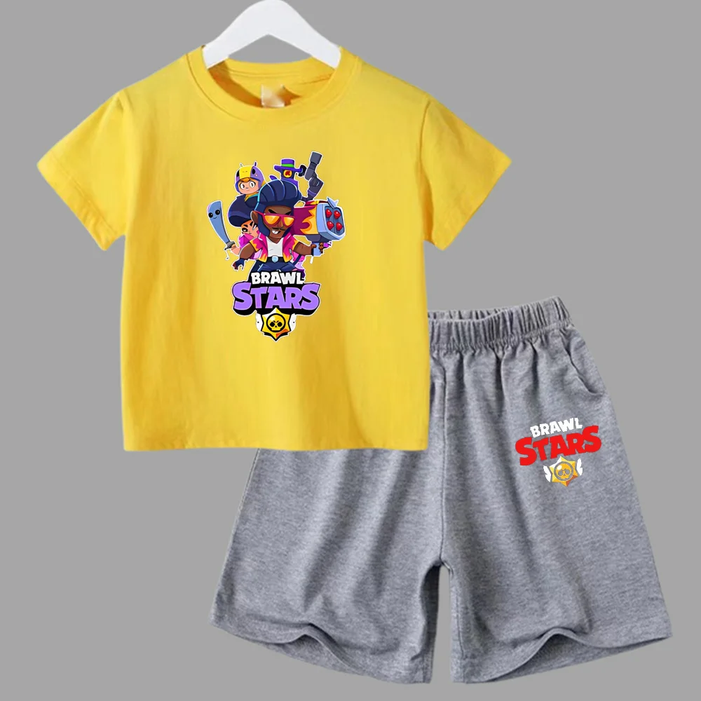 thumbnail image 1 of Conjunto de 2 piezas de camiseta de manga corta y pantalones cortos con estampado de anime de verano para niños y niñas, ropa informal de cuello redondo, 1 of 5