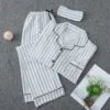 Women'S Pajama Set Long Sleeve Button Pajamas Two Piece Set Striped Sleepwear Casual Set With Eye Sexy Nightwear Women 1
