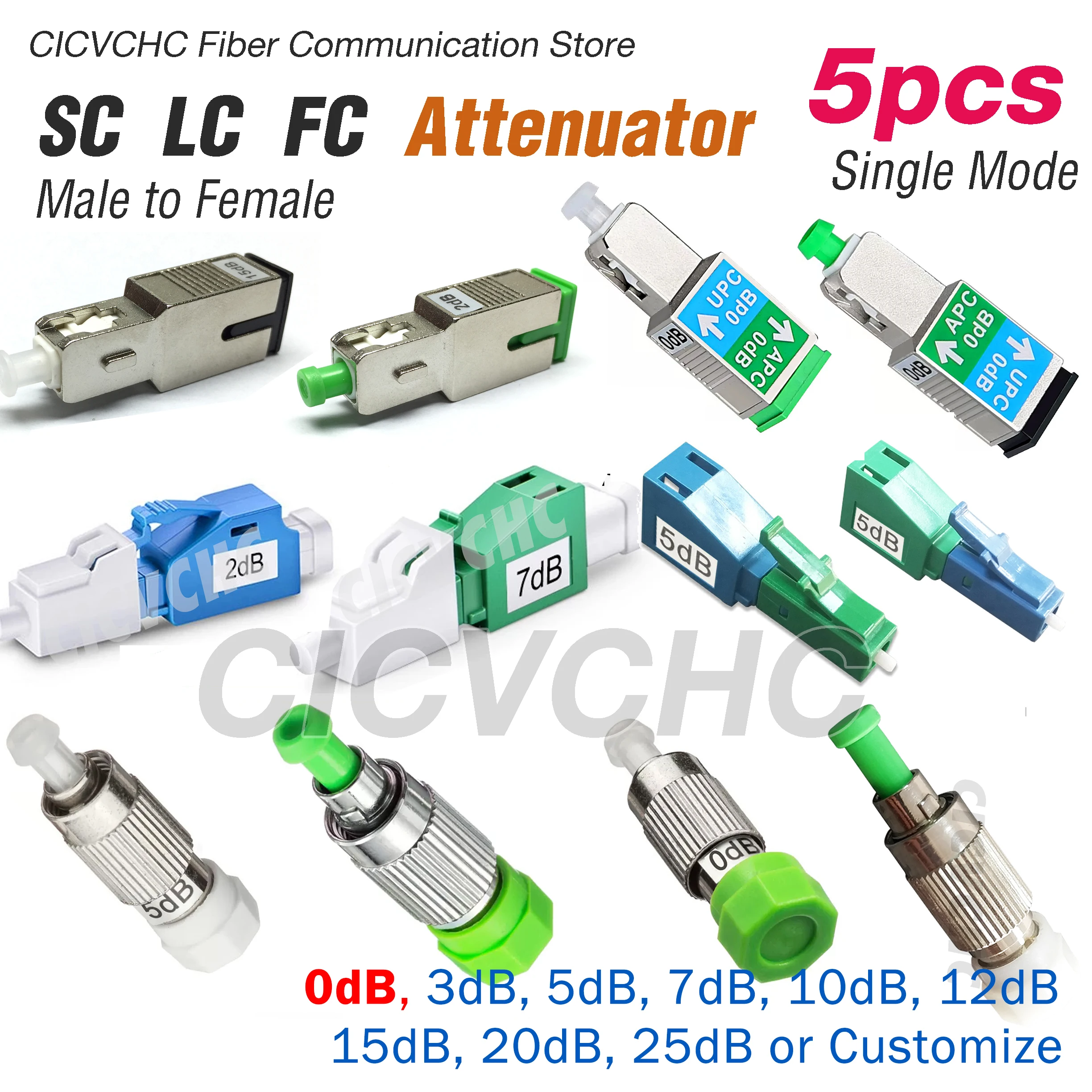 5pcs Optic Fiber Attenuator SC/APC SC/UPC LC/APC LC/UPC FC/APC FC//UPC ...