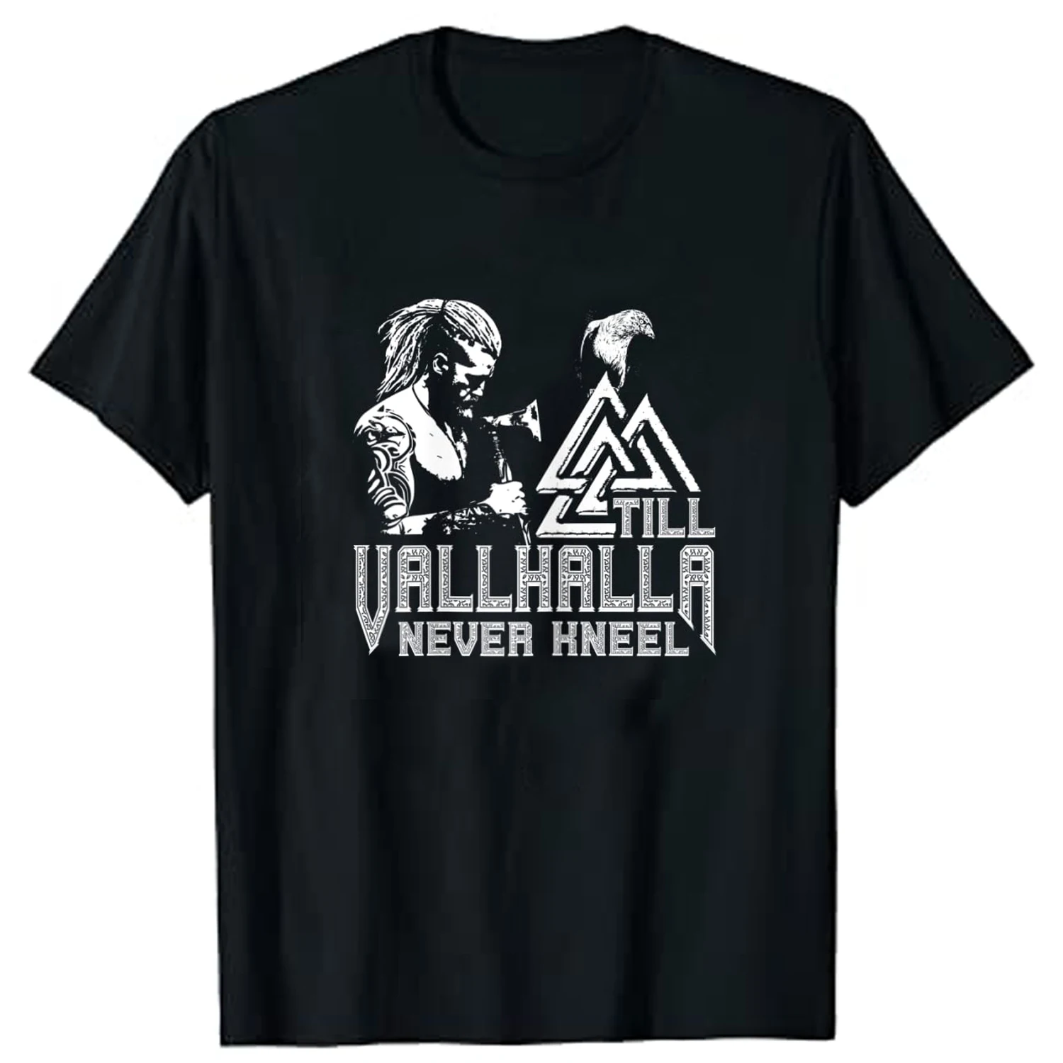 

Till Valhalla Never Kneel Viking'er Valknut Rune T-Shirt Short Sleeve Casual 100% Cotton O-Neck Summer Mens T-shirt Size S-3XL