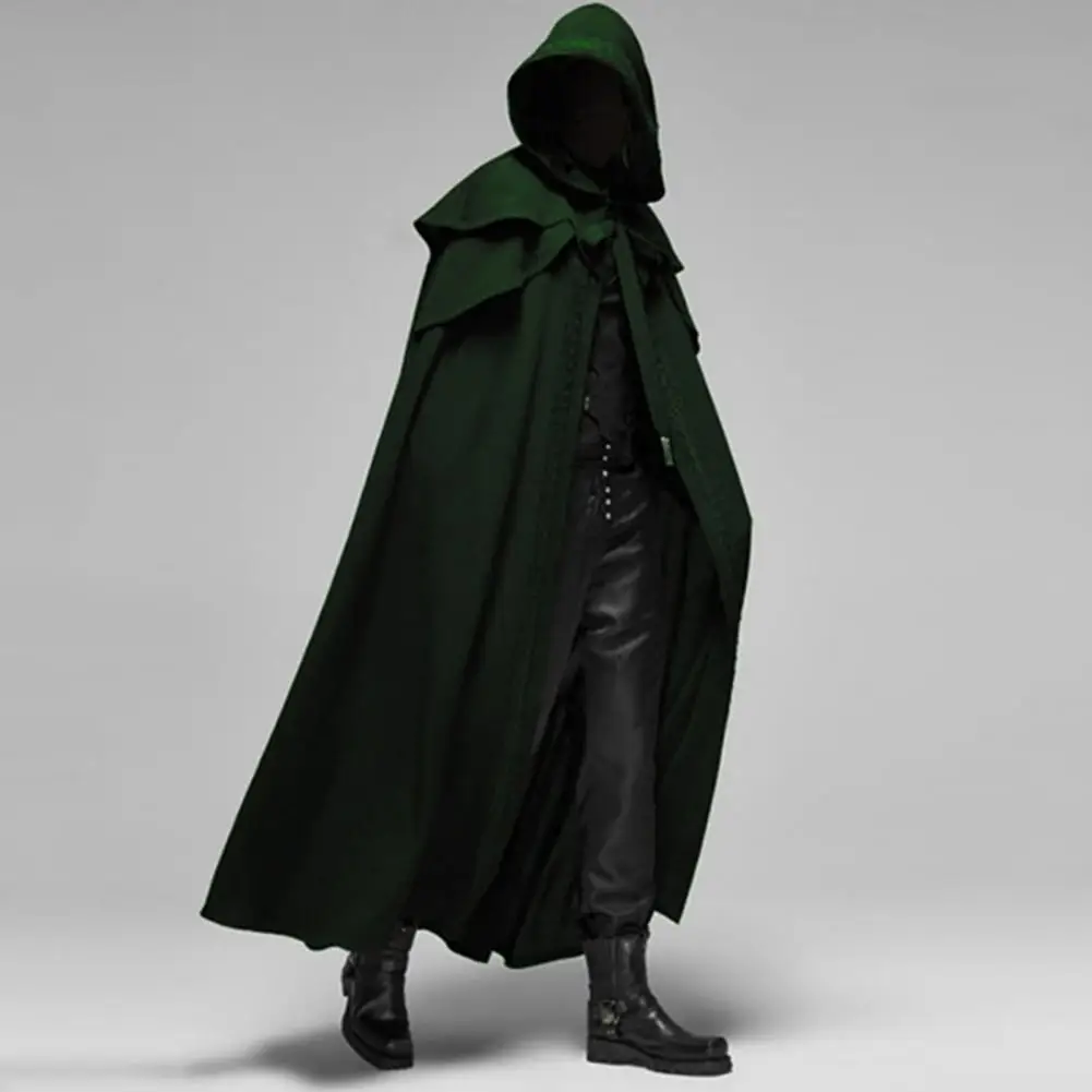 Halloween Cosplay Cloak Hooded Solid Color Design Unisex Cape Loose Fit Masquerade Party Witch Costume