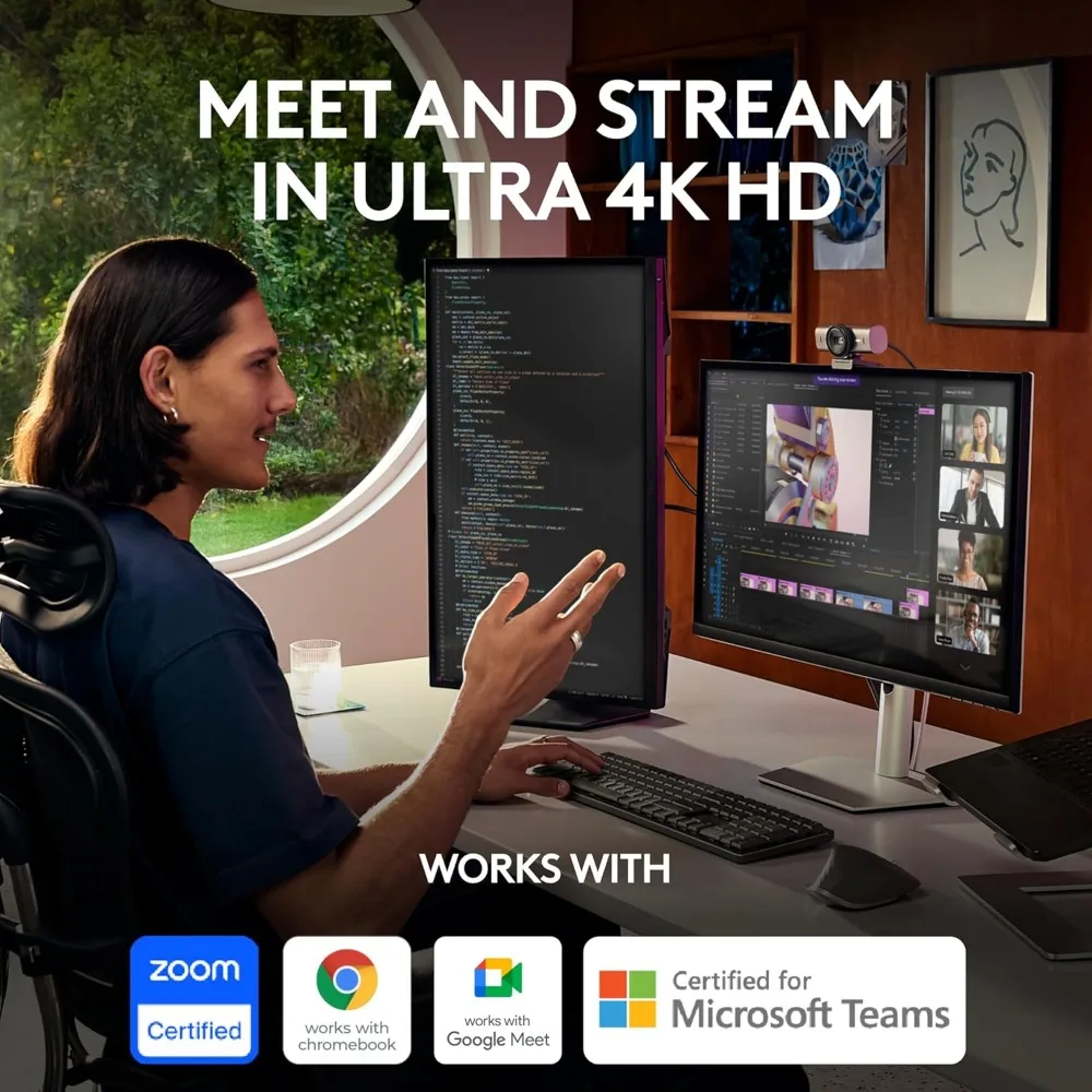 MX Brio Ultra HD 4K Collaboration and Streaming Webcam, 1080p at 60 FPS, Dual Noise Reducing Mics, Show Mode 2
