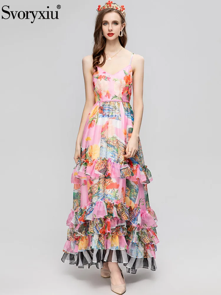 

Женское платье на бретельках Svoryxiu, разноцветное элегантное платье с высокой талией и цветочным принтом в богемном стиле на лето 2019