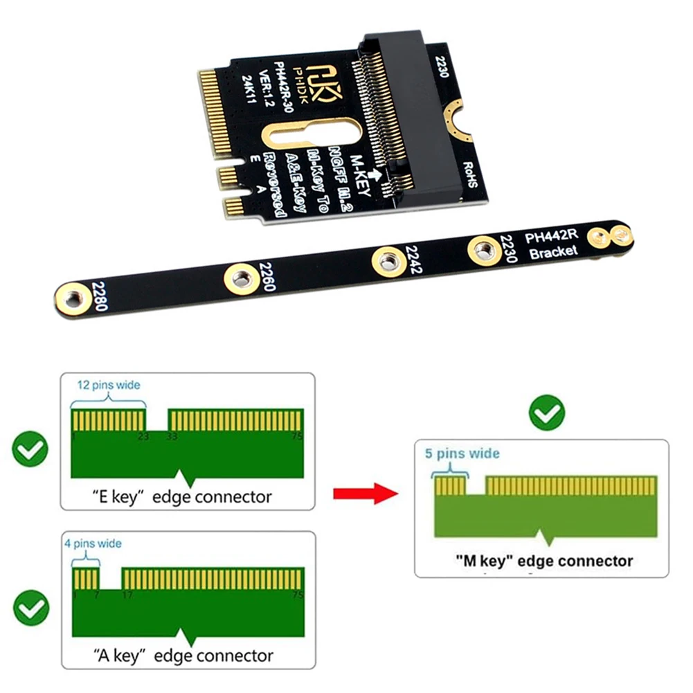M.2 A+E To NVME SSD Adapter M2 WIFI Interface NGFF A+E-Key Male To NVME M-key Female Extension PCI-E 4.0 Riser Card with Bracket