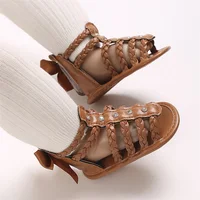 Summer Baby Girl Sandals PU Leather Woven Anti Slip Bow Summer Flat Shoes  Suitable For Daily Casual Princess Sandals 5