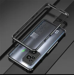 Ultimate Metal Aluminum Frame Bumper Phone Case with Lens Protection for Black Shark 5RS (Black silver)