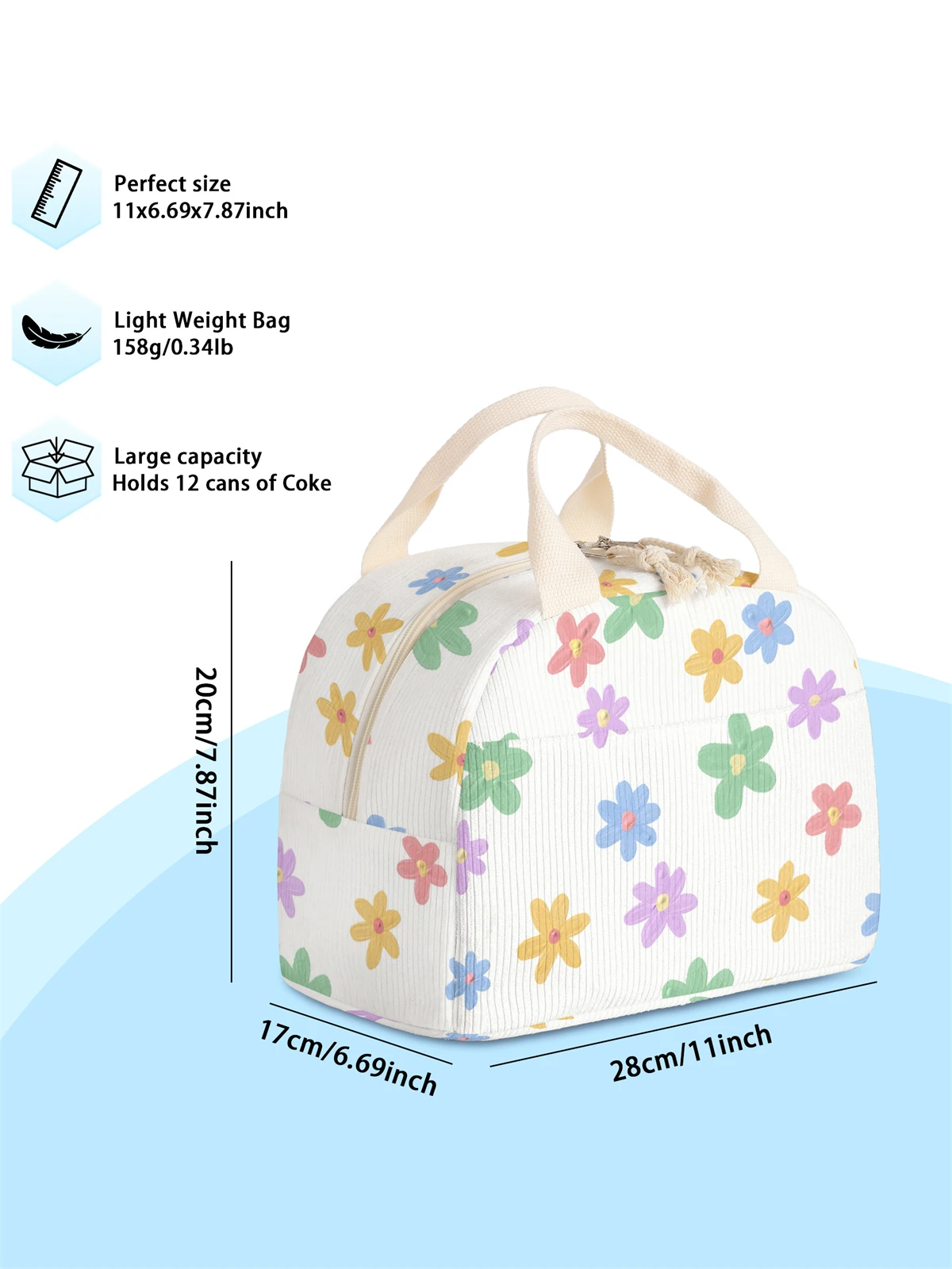 1pc- insulated lunch box bag thickened student portable lunch bag