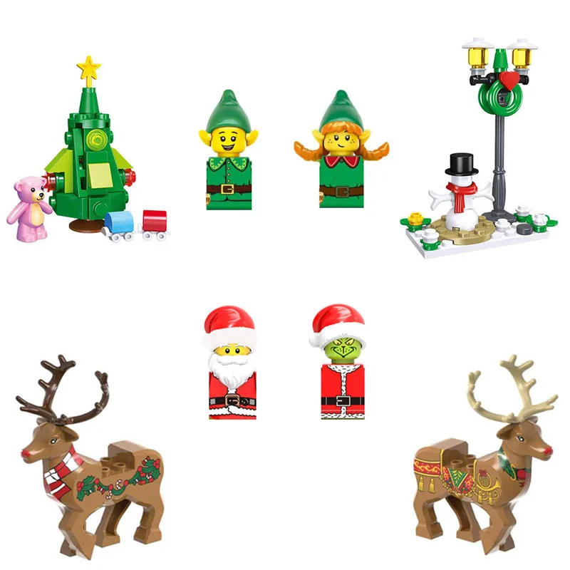 Festive Holiday Building Blocks: Santa & Reindeer Action Figures Set