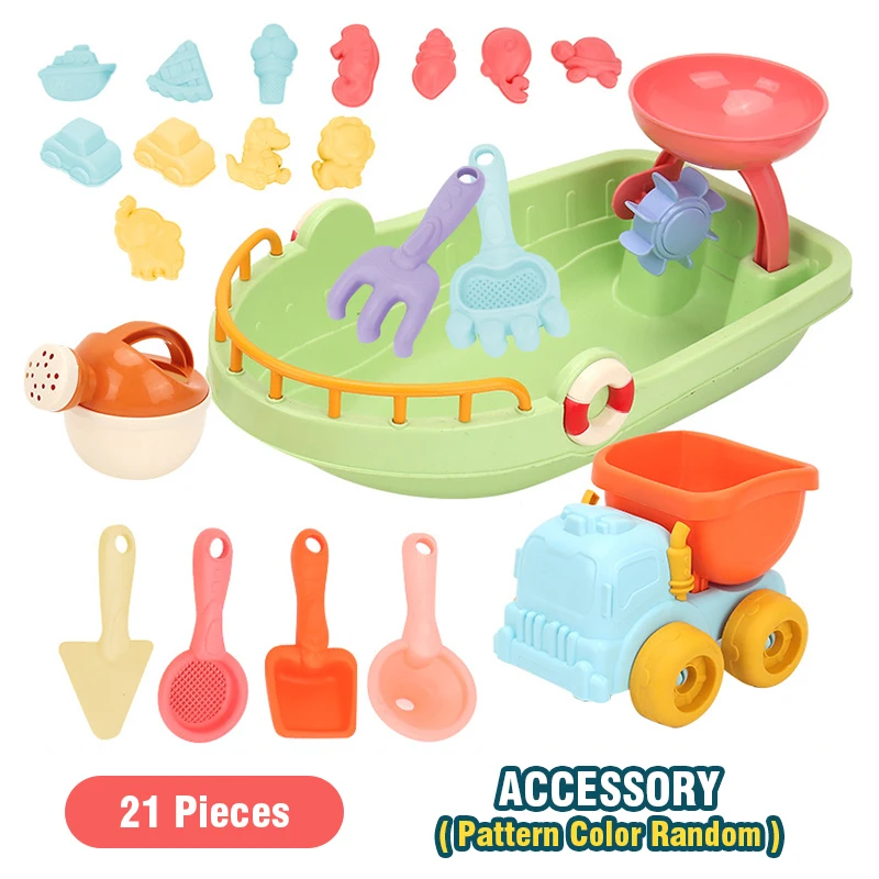 Plastic Beach Sand Toys Set with Dump Truck and Molds for Kids