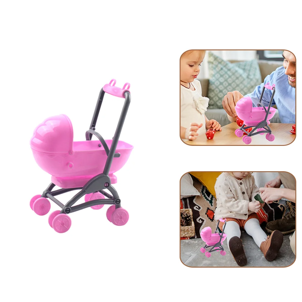 Wagon Simulação Mini Baby Carriage, Brinquedo de plástico, Móveis Modelo Girl para Bonecas, Carrinho Simulado, Mercearia