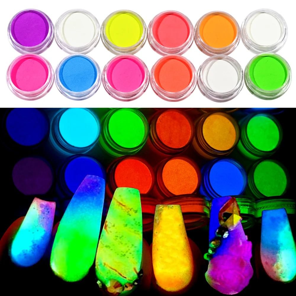 Halloween Luminous Pigment Nail Powder 12-Colorful Glow in Dark Phosphor Powder DIY Party Epoxy Resin Luminous 1/12Pcs