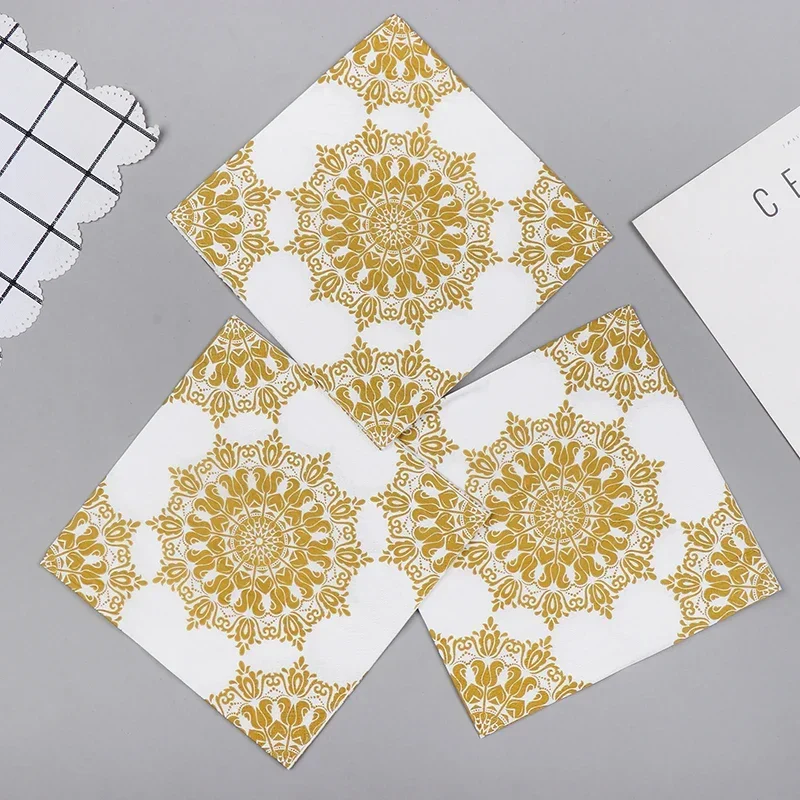 Paper Napkins Colourful Printed Gold Wedding Pure Wood Pulp 20pcs/pac 33cm