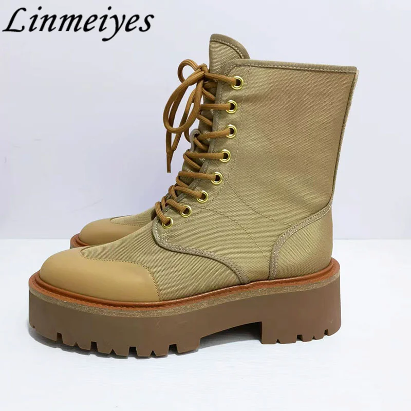 

Spring Autumn Thick Sole Short Boots Women classics Patchwork platform Ankle Boots Female Street Cow Suede Lace Up Boots Woman