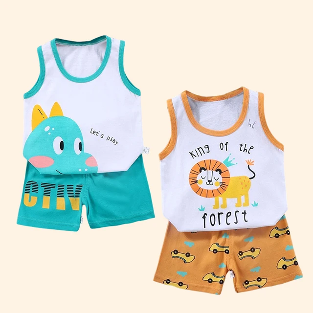 2PCS Children Clothing Vest Suit Children's Sets Summer Cotton T-Shirts Shorts Boys Girls Sleeveless Kids Clothes for baby 2