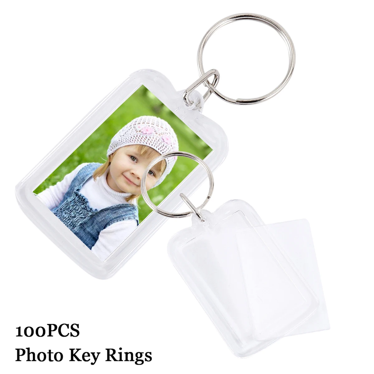 Blank Photo Keyrings 100/200pcs acrylic display holder Acrylic Blank Picture Insert Keychain Double Sided Clear Key Ring Photo Holder with Split Ring