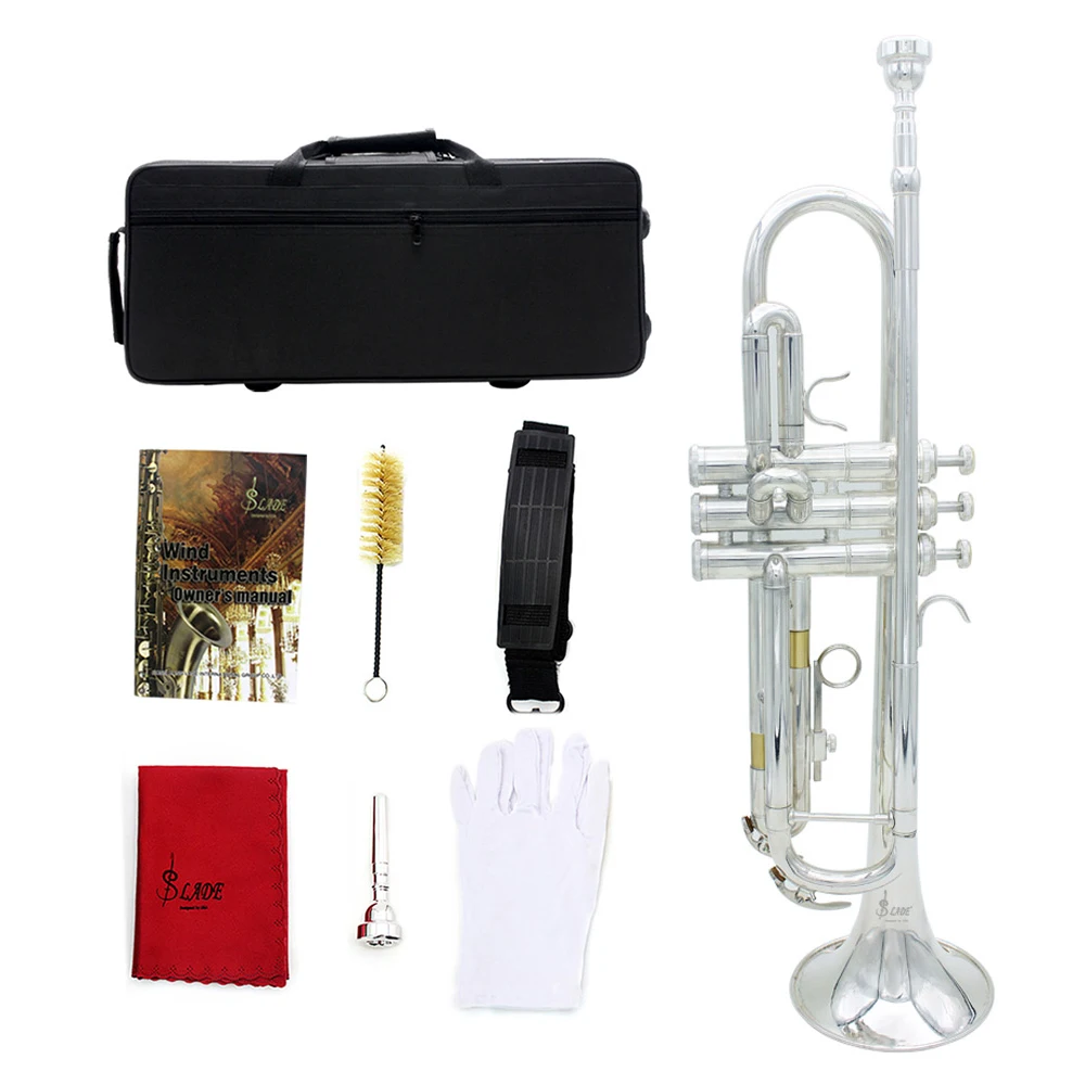 

SLADE Bb Trumpet Professional B Flat Brass Trompete Best Trumpette with Mouthpiece Gloves Cleaning Cloth Strap Case Accessories