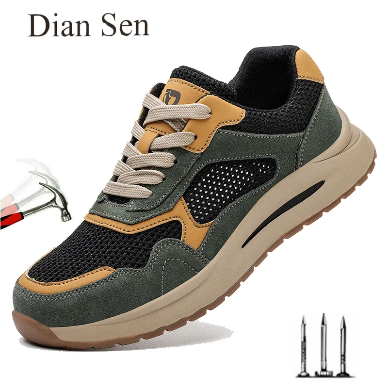 

Diansen 2023 Men's Safety Shoes New Summer Mesh Lightweight Breathable Sneaker Puncture Proof Non Slip Protective Work Boots