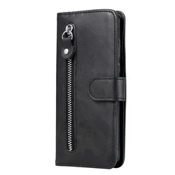 Luxury Flip Magnetic Leather Wallet Case with Zipper Card Slot for Nova 12 Lite (Black)