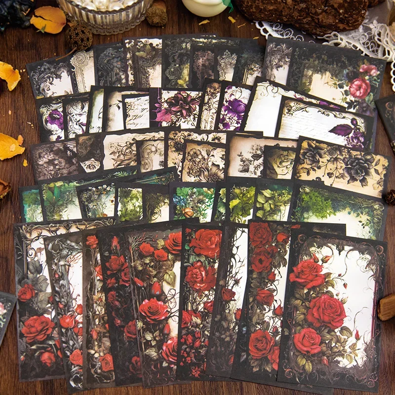

30Pcs/pack Dark Rose Background Papers DIY Card Making Material Collage Scrapbooking Junk Journaling Flowers Frame Crafts Paper