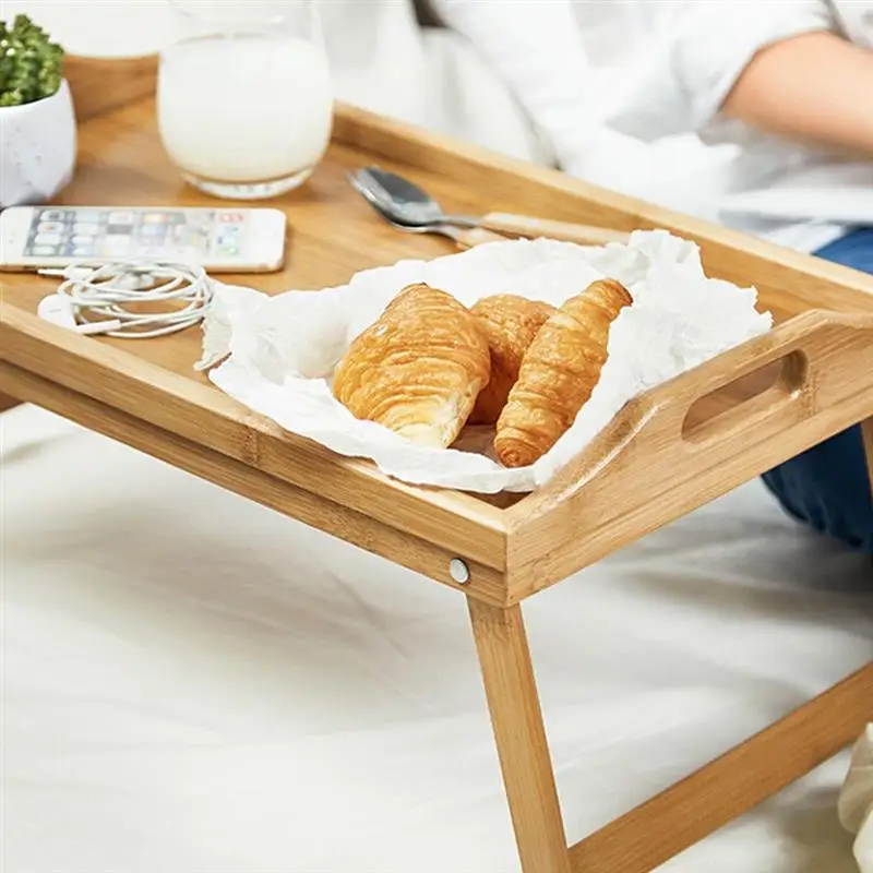 Foldable Bamboo Laptop Desk Bed Tray Breakfast Serving Tray Reading Holder Portable Table Notebook Stand 3