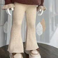 Children Clothing 2023 New Spring and Autumn Pants Girl Knitted Bell Bottoms Korean Style Baby Solid Color Wool Elastic Leggings 4