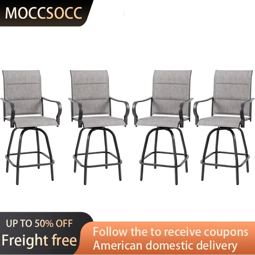 

All Weather Padded Sling Textile High Top Bar Stools Patio Chair Balcony Beach Chairs 4 Piece Outdoor Patio Swivel Bar Chairs
